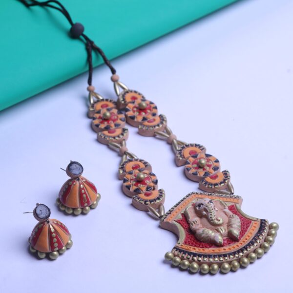 Terracotta Ganesh Pendant Necklace, Terracotta Har Set Ganesh, Handmade Ganesh Jewellery, Clay Ganesh Har Set, Eco-friendly Spiritual Necklace, Terracotta Ganesh Har with Earrings