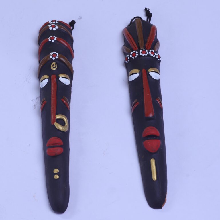 Handcrafted Terracotta Chhau Dance Face Hanging – Inspired by the vibrant tribal Chhau dance of Jharkhand, West Bengal & Odisha. A perfect ethnic wall décor collectible.